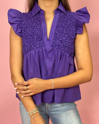 Royal Purple Ruffle Sleeve Top - All About You