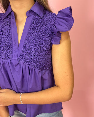 Royal Purple Ruffle Sleeve Top - All About You