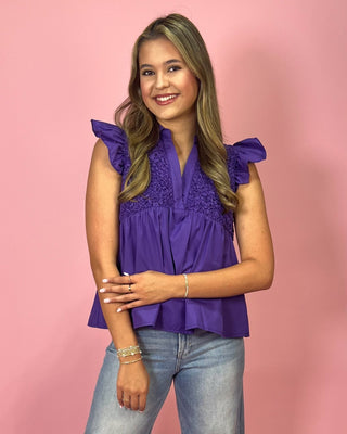 Royal Purple Ruffle Sleeve Top - All About You