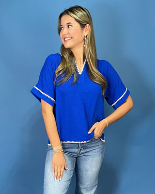 Royal Stroll Embroidered Detail Collared Top - All About You