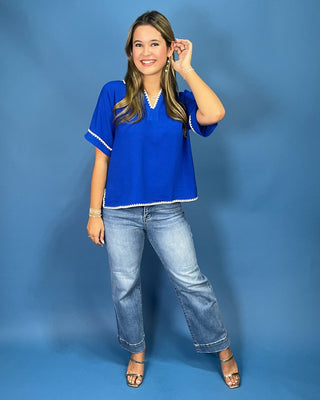 Royal Stroll Embroidered Detail Collared Top - All About You