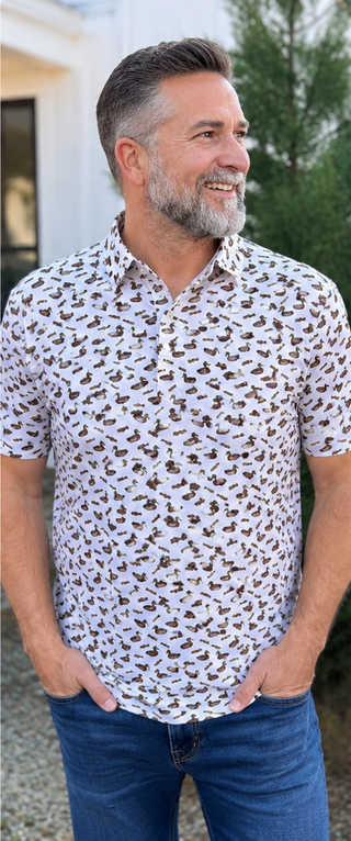 Happy Threads Men's Performance Duck & Call Polo