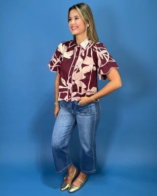 Ruby Garden Scallop Detail Floral Statement Top - All About You