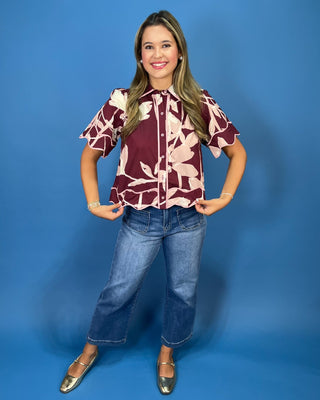 Ruby Garden Scallop Detail Floral Statement Top - All About You