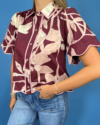Ruby Garden Scallop Detail Floral Statement Top - All About You