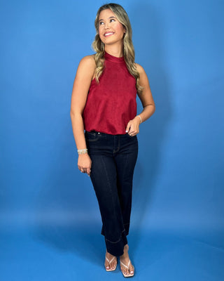 Ruby Reserve Suede High Neck Bubble Hem Halter Top - All About You