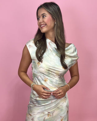 Sage Romance Gathered Floral Dress - All About You Boutique & Gifts