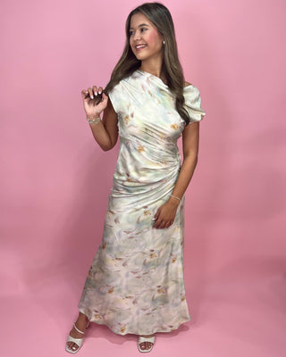 Sage Romance Gathered Floral Dress - All About You Boutique & Gifts