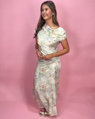 Sage Romance Gathered Floral Dress - All About You Boutique & Gifts