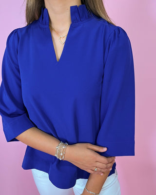 Sapphire Grace Ruffle Detail Top - All About You