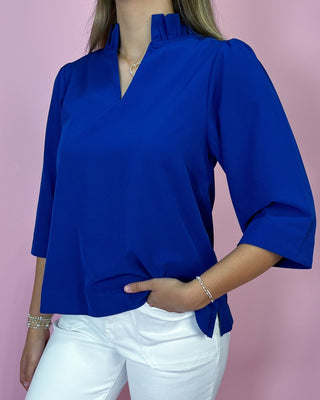 Sapphire Grace Ruffle Detail Top - All About You