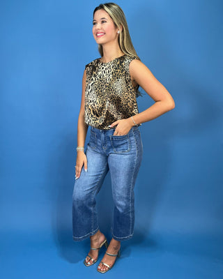 Savannah Brown Leopard Satin Bubble Hem Top - All About You