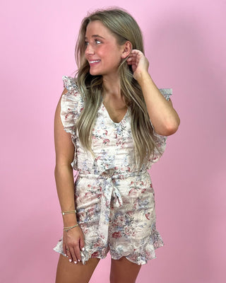 Savannah Tea Party Floral Belted Romper - All About You