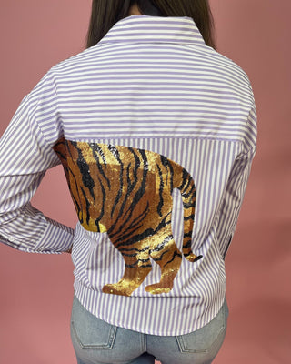 Sequin Tiger Stripe Button Down Top - All About You Boutique & Gifts