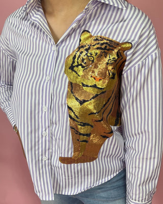 Sequin Tiger Stripe Button Down Top - All About You Boutique & Gifts