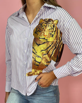 Sequin Tiger Stripe Button Down Top - All About You Boutique & Gifts
