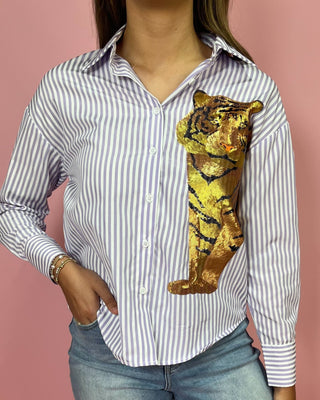 Sequin Tiger Stripe Button Down Top - All About You Boutique & Gifts