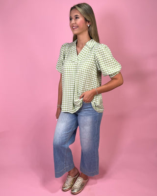 Simple Sweet Green Gingham Top - All About You