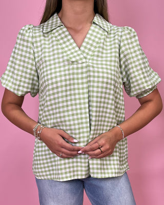 Simple Sweet Green Gingham Top - All About You