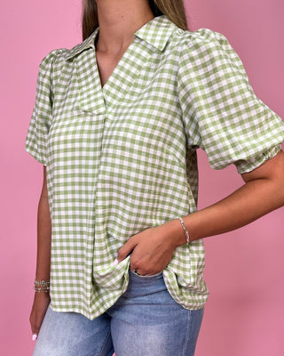 Simple Sweet Green Gingham Top - All About You