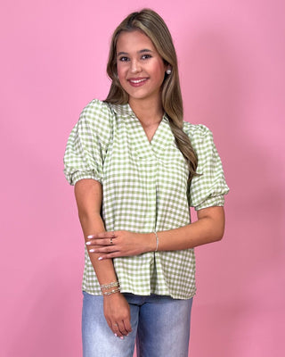 Simple Sweet Green Gingham Top - All About You