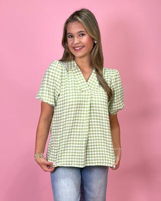 Simple Sweet Green Gingham Top - All About You