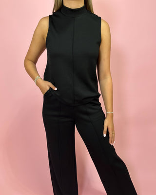 Simply Sleek Mock Neck Black Pant Set - All About You