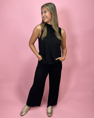 Simply Sleek Mock Neck Black Pant Set - All About You