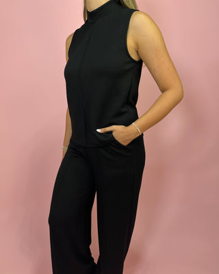 Simply Sleek Mock Neck Black Pant Set - All About You