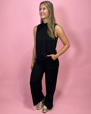 Simply Sleek Mock Neck Black Pant Set - All About You