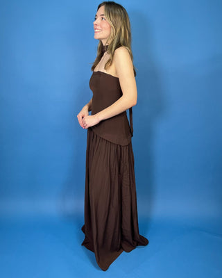 Sippin' Mocha Brown Tube Drop Waist Scarf Midi Dress - All About You