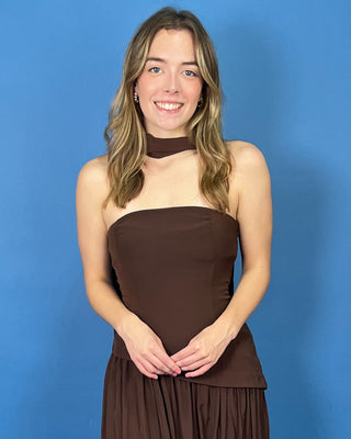 Sippin' Mocha Brown Tube Drop Waist Scarf Midi Dress - All About You