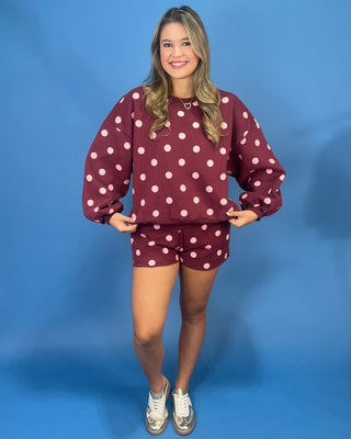 Sippin' Sweet Merlot Crewneck Dot Shorts Set - All About You