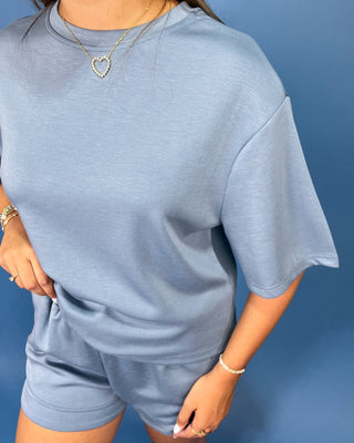 Sky Mist Dusty Blue Soft Lounge Shorts Set - All About You