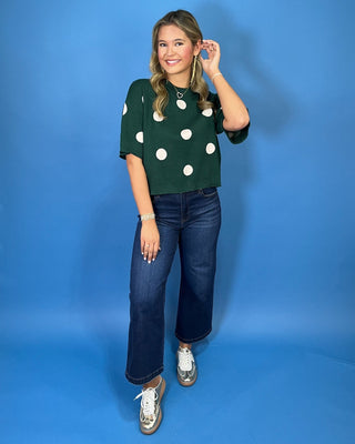 Snowfall on Evergreen Polka Dot Round Neck Sweater - All About You