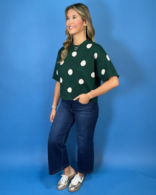 Snowfall on Evergreen Polka Dot Round Neck Sweater - All About You