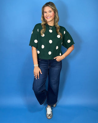 Snowfall on Evergreen Polka Dot Round Neck Sweater - All About You