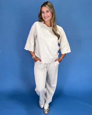 Soft Neutral Scalloped Pant Set - All About You