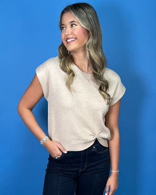 Soft Seasons Champagne Cap Sleeve Knit Scrunch Detail Sweater - All About You