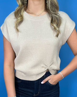 Soft Seasons Champagne Cap Sleeve Knit Scrunch Detail Sweater - All About You