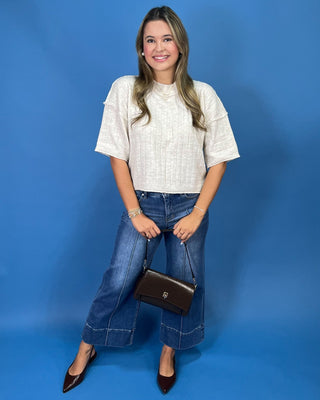 Soft Seasons Ivory Mock Neck Ribbed Grid Knit Top - All About You