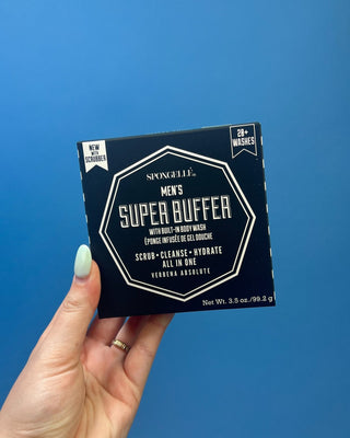Spongellé Men's Super Buffer body wash infused sponge in Verbena Absolute featuring a dual-sided exfoliating scrubber, built-