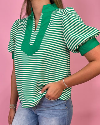 Spring Energy Kelly Green Stripe Top - All About You