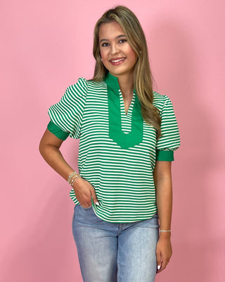 Spring Energy Kelly Green Stripe Top - All About You