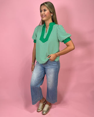 Spring Energy Kelly Green Stripe Top - All About You