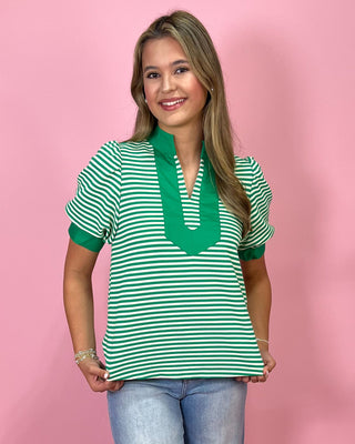 Spring Energy Kelly Green Stripe Top - All About You