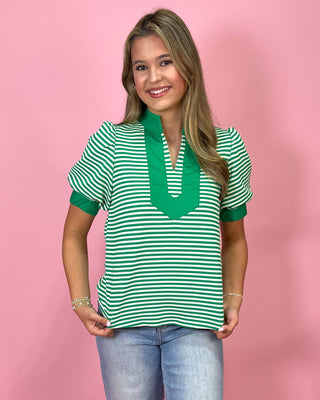 Spring Energy Kelly Green Stripe Top - All About You