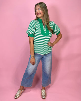 Spring Energy Kelly Green Stripe Top - All About You