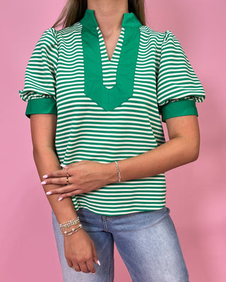 Spring Energy Kelly Green Stripe Top - All About You