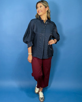 Starry Night Ruffle Neck Puff Sleeve Top - All About You